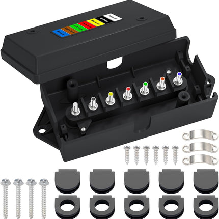 CheeMuii 7 Way Trailer Junction Box Weatherproof 7 Pin Trailer Wiring Box 7 Color-Coded Electric Wires Connection Box for RV Camper Trailer Light Rewiring