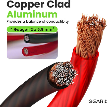 GEARit 4 Gauge Wire, CCA Electrical Wire Extension Cord for Automotive Power/Ground, Battery Cable, Car Audio, RV, Amp Wiring Kit, (25 feet Each- Black/Red Translucent)