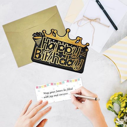 Happy Birthday Money Envelope for Cash,Birthday Card Money Holder with 6 Slots,Surprise Gift for Men Women Girls Boys,Money Gift Idea.(Black Gold)