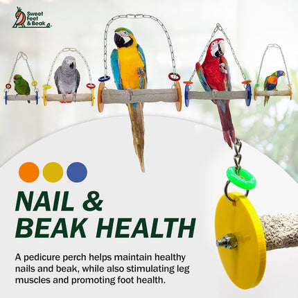 Sweet Feet and Beak Roll Bird Swing - Pumice Perch Bird Toys Trims Nails and Beaks, Safe Bird Cage Accessories for Small and Large Birds, Swinging Toys Birds Will Love, Small 7.5 Inches - Blue