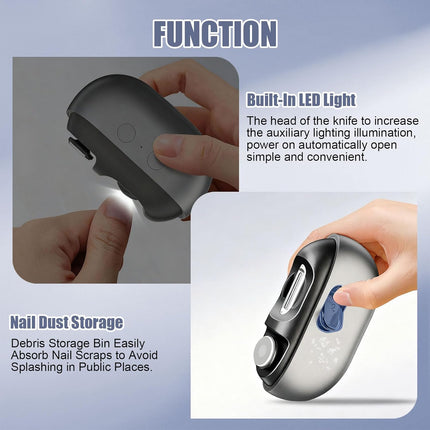 Electric Nail Clipper, Electric Nail Clippers for Seniors & Adults, Baby Electric Nail Trimmer with LED Light & Nail Scraps Storage, 3-in-1 Automatic Nail Clipper for Toenails & Fingernails (Grey)