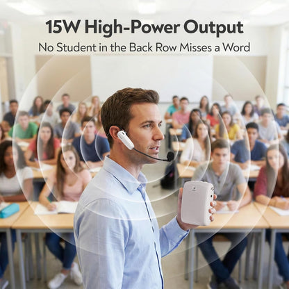 Wireless Voice Amplifier -15W Bluetooth Headset Mic, Portable PA System for Teachers, Teacher Microphone - photo 2