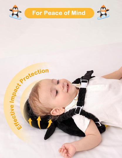 Baby Head Protector Backpack, Toddler Walking Fall Head Protection, White Black Penguin - photo 3