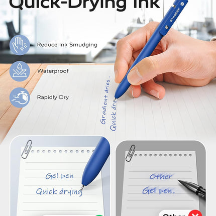 STAGEEK Blue Gel Pens GX3, 12Pcs Quick Dry Blue Ink Pens with 3 Extra Refills, Fine Point Retractable Smooth Writing Pens for Journaling, Office, Note Taking, School Supplies, Nurse Aesthetic(Blue)