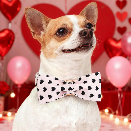 Elegant little tail Valentine's Dog Collar - Pink Black Heart Dog Collars Bowtie Pet Collars with Sturdy Metal Buckle Puppy Adjustable Collar for Medium Dogs