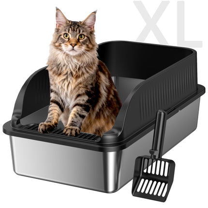 Stainless Steel Cat Litter Box Sturdy Metal Pan for Cats and Pets