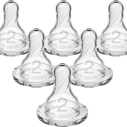 Dr. Brown’s Natural Flow Level 2 Narrow Baby Bottle Silicone Nipple, Medium Flow, 3m+, 100% Silicone Bottle Nipple, 6 Count