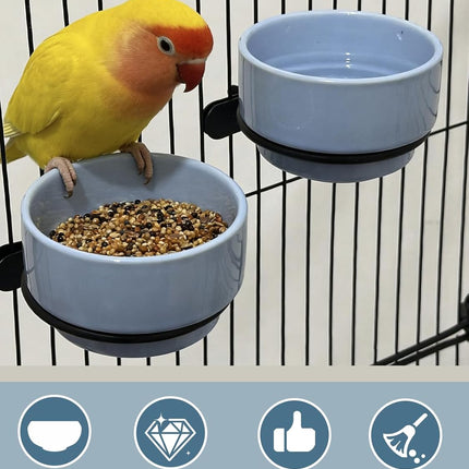 2 Pcs Bird Food Bowl Ceramic Bowls for Birds Small Parakeet Food Bowl Parrot Feeding Cups, Bird Cage Feeder for Parakeets Conure Cockatiels Lovebird Budgie (Blue)
