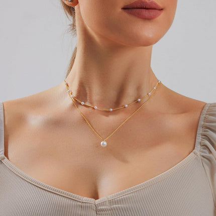 Partm Pearl Necklace for Women Trendy 14K Gold Plated Dainty Pearl Pendant Choker Set Handmade Pearl Gold Necklace Non Tarnish Simple Cute Jewelry Gifts for Women