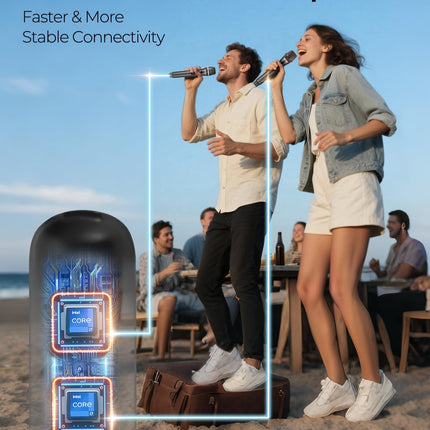 ALPOWL Wireless Microphones, Metal Dynamic Microphone System with Rechargeable Receiver, 50H Duration, 200ft Range, Microphone for Karaoke Singing, Wedding, DJ, Party, Speech, Church