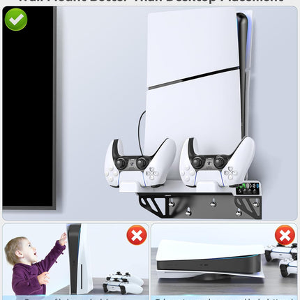 PS5/Slim/Pro Wall Mount Kit with Cooling Fan & Charging Station, PS5 Shelf Floating Mount for All PlayStation 5/Slim/Pro Disc & Digital Console, PS 5 Wall Bracket Behind TV, PS Five Pro Accessories