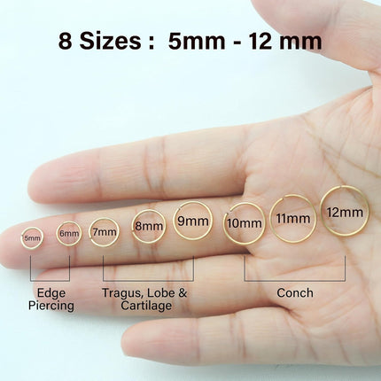 Small Thin Hoop Earrings for Women,Tiny Huggie Hoop Rings for Cartilage,Helix,Targus,Conch,Nose,22g/24g/20g,14K Gold Filled/Sterling Silver/Rose Gold,5mm/6mm/7mm/8mm/9mm/10mm