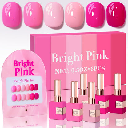 6-Piece 15 mL Bright Neon Gel Polish Set in Light Pink Purple