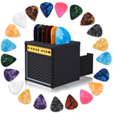 22Pcs Guitar Picks Holder Box, Vintage Amp Guitar Pick Holder with 21 Celluloid Guitar Picks, 3D Printed Retro Pick Storage Box & Display Stand for Guitarists and Music Enthusiasts