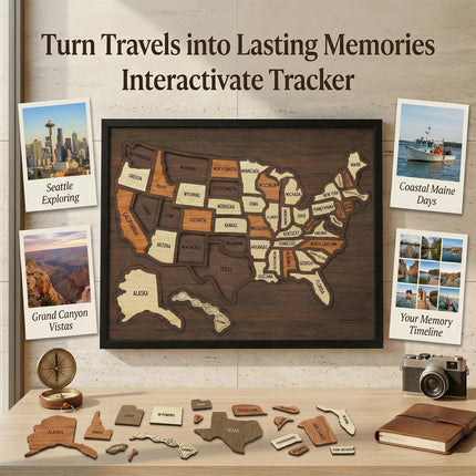 Wooden USA Travel Map Puzzle, Journey Tracker Maps Pin Board for Traveling, for Couple Family Art Home Decor (1pcs)