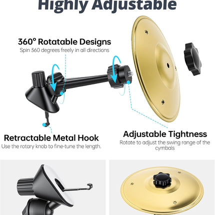 Car Cymbal Air Vent, Car Drum Set with Mini Drum Stick, Car Symbol Drum Air Vent, Gifts for Music Lovers, Suitable for Most Vehicles, Gold