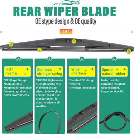 26" 22" 16" Windshield Wiper Blades Replacement for Honda Odyssey 2005-2023 2024 2025 Premium All Weather Front Rear Wipers Set - OEM Quality (Pack of 3)