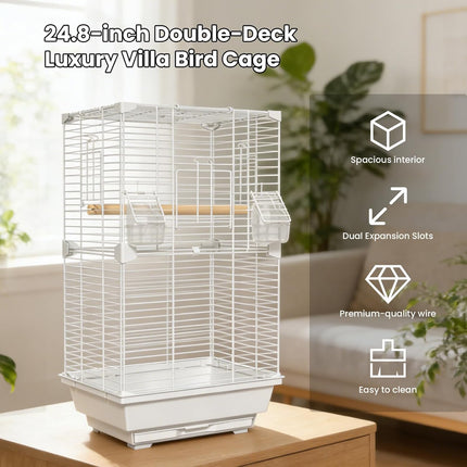 24.8 Inch Bird Cage,Parakeet Cage with Ladder,Swing,Perch,2 Feeders,Small to Medium Birds Cage for Cockatiels, Lovebirds,Parrot (White)