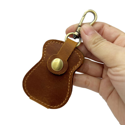 Genuine Leather Guitar Pick Holder Keychain, Guitar Picks Holder Case for 4 Picks, Portable Pick Holder for Guitar with Hook, Ideal Guitar Pick Storage