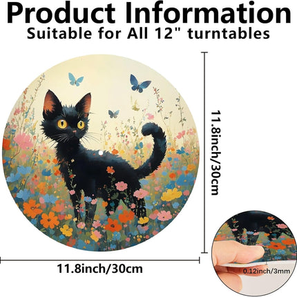 CRASPIRE Turntable Mat Record Player Mat Cat Flower 12inch Reduce Noise Record Pad Turntable Slipmat Antistatic Anti Slip Felt Platter Slip Mat Protective Mat for Home Record Players