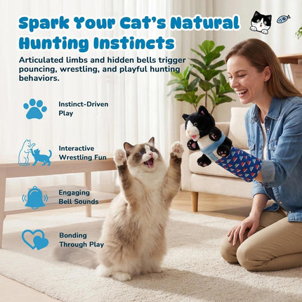Interactive Cat Toys Cute Play Set with Wrestling Glove, Karate Kitty, Catsumo, Wrestling Puppet, Fun Interactive Toy for Indoor Cats & Kittens