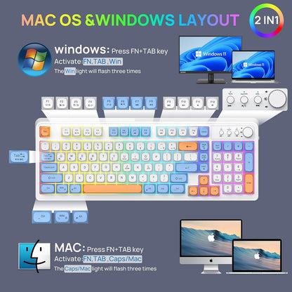 Wireless Rechargeable Backlit Keyboard and Mouse Combo, RGB White Keyboard with 98 Keys, Dual Color - photo 5