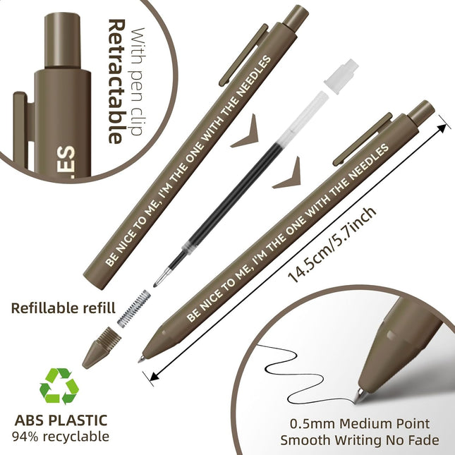 SourcetoHome 10 Pack Nurse Pens Gift Set, Aesthetic Nursing Essentials, Funny Nurse Appreciation Gift for Nurse Week, Work & Graduation, Retractable Black Gel Ink Pens for CNAs, RNs & Women Nursing Students - supplement facts label