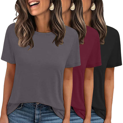 3 Pack Womens Basic T Shirts Summer Tops 2026 Short Sleeve Tees Comfy Casual Vacation Clothes