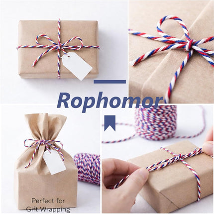 Cotton Twine String,2mm Thick, 164 Feet per Roll, 2 Pack, for Crafts Gift Wrapping Baking Holiday Decor,Red Blue and White
