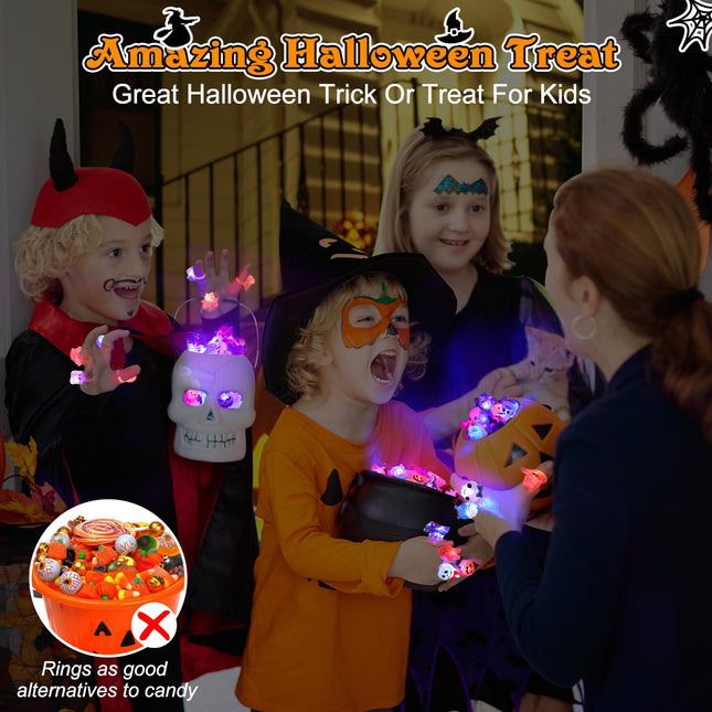 50pcs 3D Halloween Toys Light Up Ring Gifts Halloween Party Favors