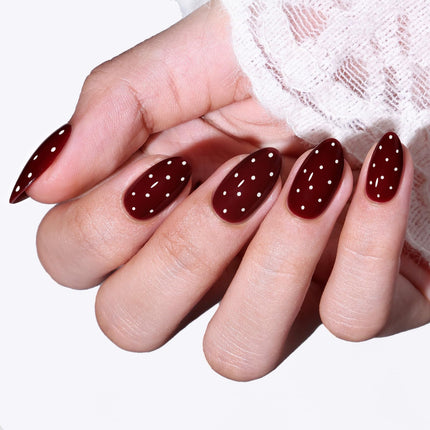 French Tip Press On Nails Short Almond 32Pcs 16 Sizes Reusable