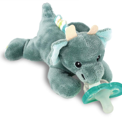 RaZbaby JollyPop Pacifier, Holder w/Detachable Baby Pacifier, Stuffed Animal RaZbuddy, All Ages 0M+, 100% Medical Grade USA Made Silicone, Machine Washable, Textured & Easy to Hold – Dragon