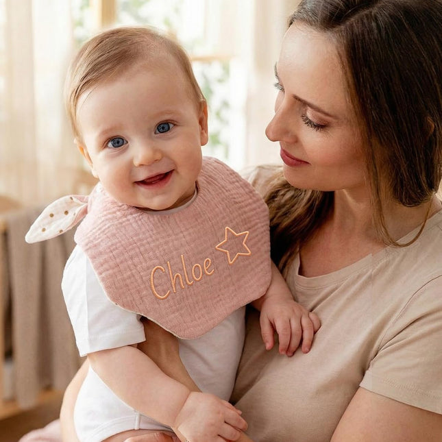 Baby Bib for Boy Girl, Four Layers of Textured Thin Cotton Crepe Bibs
