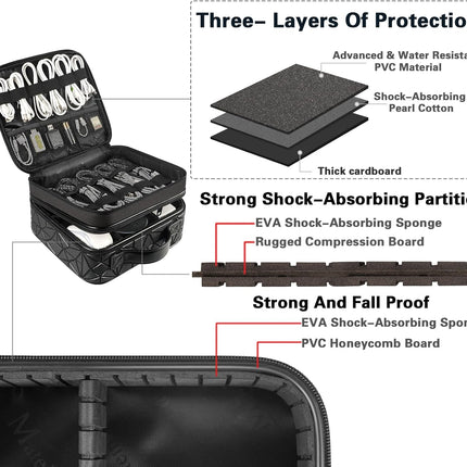 Cord Organizer Case with Adjustable Divider, DJ Cable File Bag for DJ Gear, Sound Instrument and Music Equipment Accessories, Shockproof Portable Double Layer Cord Bags, Black