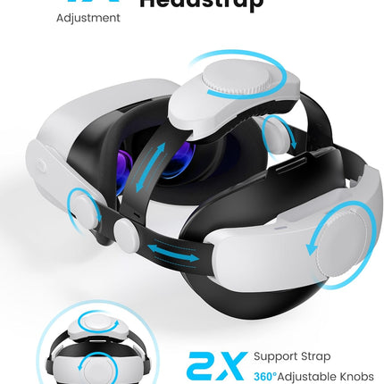 Kawaye for Meta Quest 3S/Quest 2/Quest 3 Head Strap with 7500mAh Hot-Swap Battery Pack, Double Knobs Adjustable VR Headset Strap with Two Large Support Pad Enhanced Support, Reduce Pressure