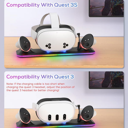 Charging Dock for Meta Quest 3S/3, Magnetic Charging Station for Oculus Quest 3S/3 Accessories with RGB Light, Charging Stand for VR Headset & Controller with 2 Rechargeable Batteries (Black)