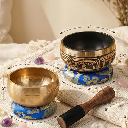2-Pack Tibetan Singing Bowls Set - 100% Handmade in Nepal, Sound Bowl Meditation Set for Yoga, Chakra Healing, Meditation Gifts, Unique Gifts for Women