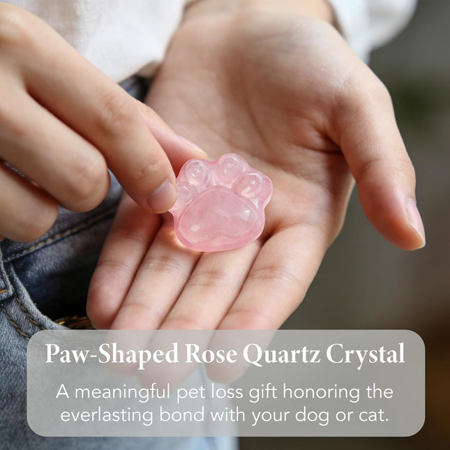 Pet Loss Sympathy Gift, Rose Quartz Paw Heart Crystal with Memorial Card