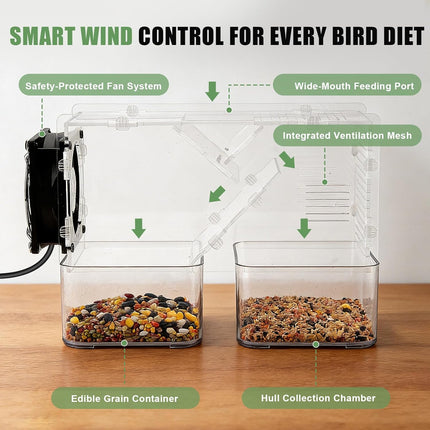 Bird Seed Husk Separator - Transparent Acrylic Seed Cleaner with Adjustable Speed Fan | Fast & Washable Shell Remover for Parrot, Cockatiel & Parakeet Food