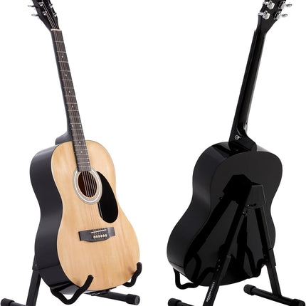 Amazon Basics Portable Adjustable Folding Guitar Stand for Electric and Acoustic Guitars, A-shape, Fully Assembled with Padded Foam, Black, 8.66 x 15.16 x 3.74 inches
