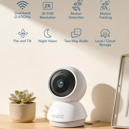 2K WiFi Cameras for Home Security, Security Camera Indoor, Baby/Pet Camera with Phone App, 2.4/5GHz, Motion Detector, Night Vision, 2-Way Audio, SD/Cloud Storage, Works with Alexa & Google Home