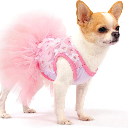 Dog Dress, Fashion Puppy Tutu Princess Dresses for Small Dogs Girl, Sweet Skirt with Dog Bowknot Clips, Spring Dog Cat Clothes Pet Apparel (Pink Floral Dress, XXX-Small)
