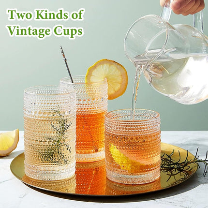 Vintage Hobnail Drinking Glasses Set of 8, 12 oz Highball Glasses & 10 oz Cocktail Glasses Set, Kitchen Water Glasses Cup, Bar Tumbler Glassware Set for Beer, Juice, Cocktail, Whiskey, Milk