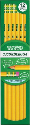 Ticonderoga Wood-Cased Pencils, Unsharpened, #2 HB Soft, Yellow, 12 Count