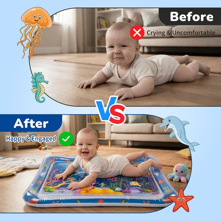Tummy Time Water Mat for Babies, Inflatable Tummy Time Water Play Mat, with Bright and Colorful Patterns, for Interactive and Fun Early Learning, Ocean-Themed