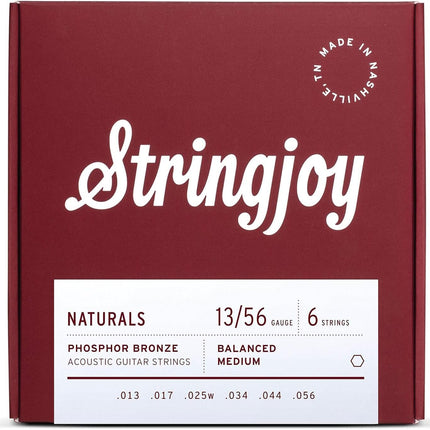 Stringjoy Naturals 13-56 Balanced Medium Gauge guitar strings – Phosphor Bronze Acoustic Guitar Strings - Powerful Tone and Balanced Feel, Acoustic 6 String Set, 1-Pack