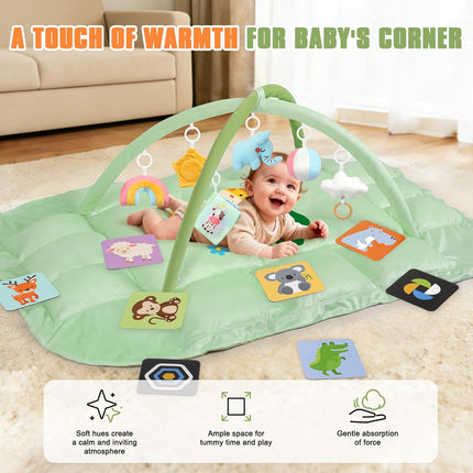 5-in-1 Tummy Time Mat Baby Activity Gym with Cartoon Pattern, Extra Thick Plush Play Floor Mat, Featuring Hanging Toys, Sensory Development Gym & Lovely Gift for Newborn Baby, Giraffe