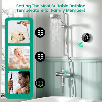 Longriver MX08 Shower Temperature Display, Shower Thermometer with Hydro Powered Sensor, Digital Water Temperature Monitor, Large Adjustable Display, IPX7 Waterproof for Bathroom, °F /°C Switchable