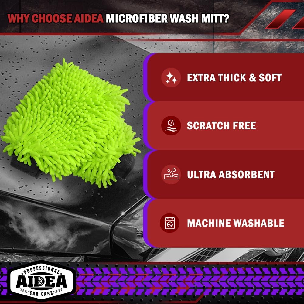 Microfiber Chenille Car Wash Mitts, Green 2-Pack - photo 3