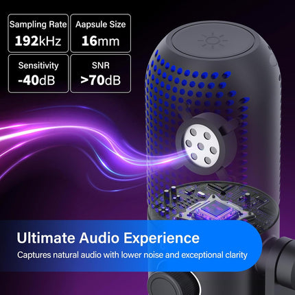 USB Condenser Microphone for PC Gaming,Streaming&Podcast,Plug & Play RGB Desktop Mic with One-Touch Mute,Cardioid Noise-Canceling Computer Mic for Twitch,YouTube,Recording on PC & Laptop(Black)